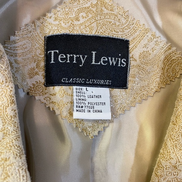 Terry Lewis Beautiful Tan Leather Blazer w Pattern Size L - Picture 4 of 8